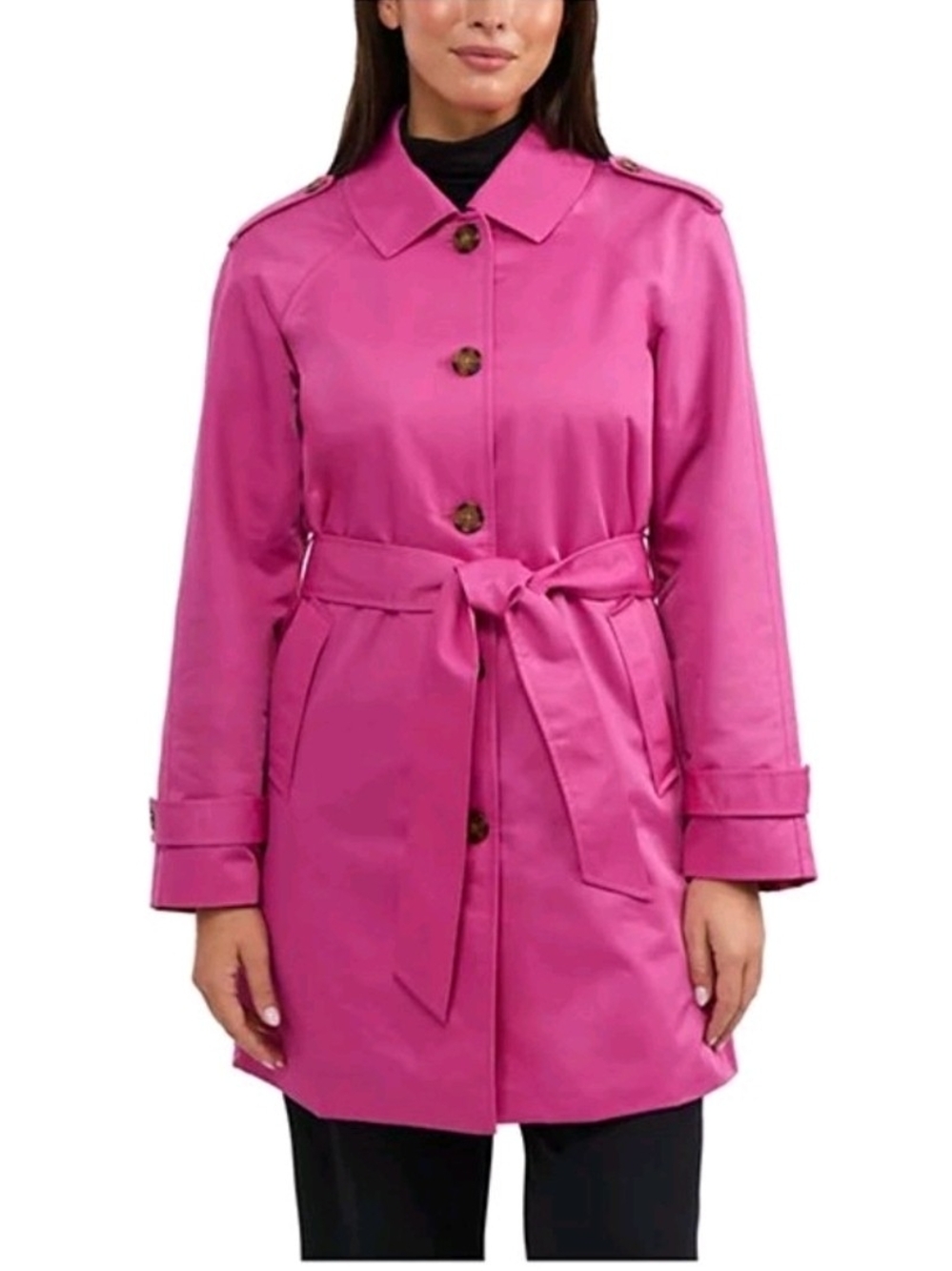 Ellen Tracy Fuschia Women’s Pink Belted Trench Coat